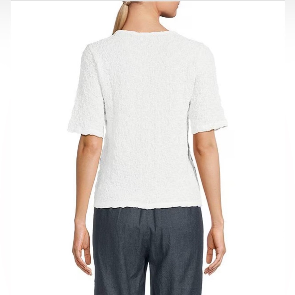Eileen Fisher White Seersucker Textured Boxy Tee Sz Small Petite Clean Lagenlook - Picture 6 of 13